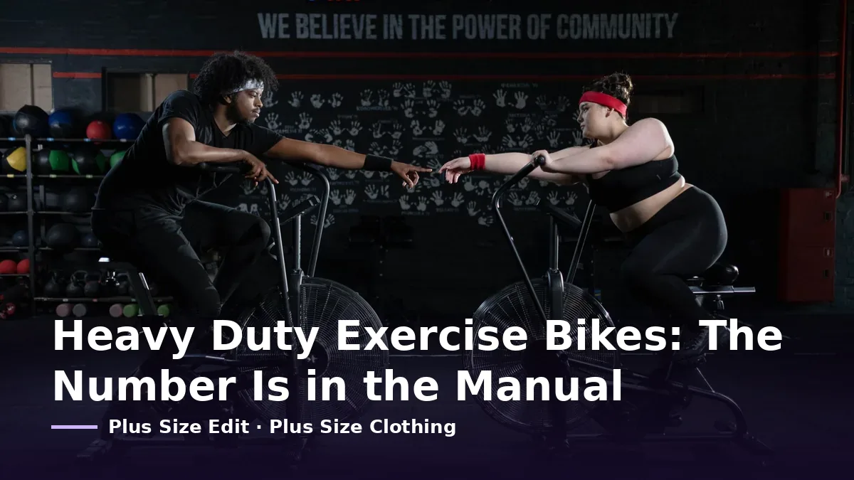 Cover card reading “Heavy Duty Exercise Bikes: The Number Is in the Manual” over two people on air bikes facing each other in a dark gym