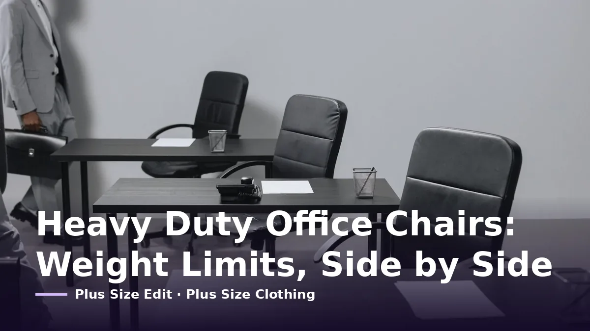 Cover card reading “Heavy Duty Office Chairs: Weight Limits, Side by Side” over black leather office chairs around a table
