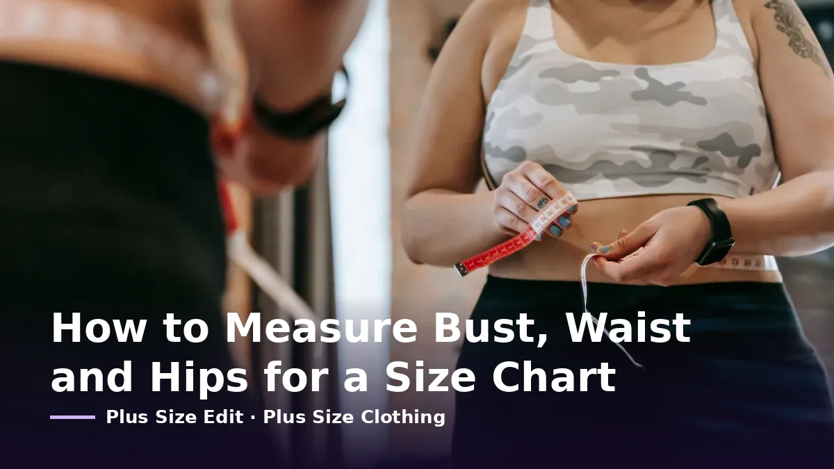 Cover card reading “How to Measure Bust, Waist and Hips for a Size Chart” over someone holding a tape measure at their waist
