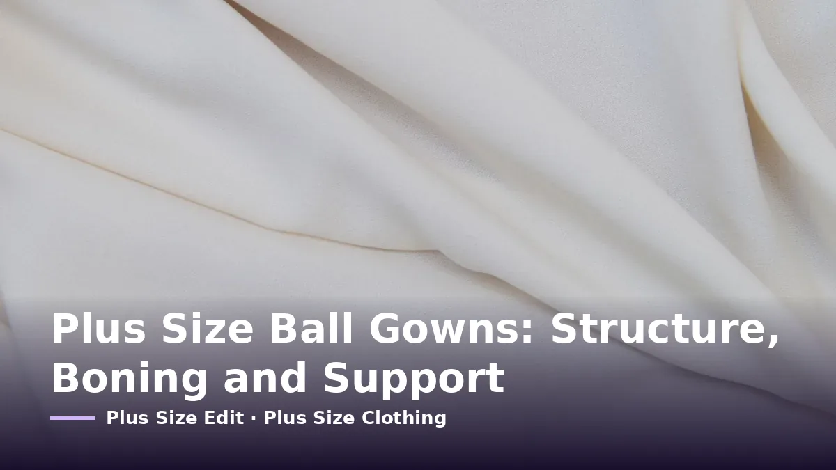 Cover card reading “Plus Size Ball Gowns: Structure, Boning and Support” over folds of smooth pale fabric in close-up