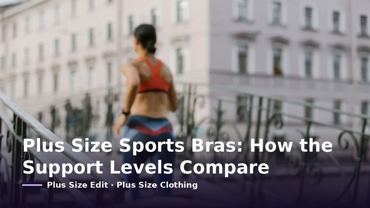 Cover card reading “Plus Size Sports Bras: How the Support Levels Compare” over a runner seen from behind in a sports bra on a city bridge