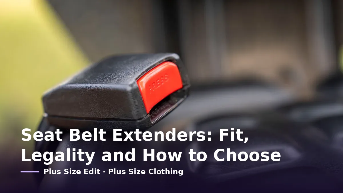 Cover card reading “Seat Belt Extenders: Fit, Legality and How to Choose” over a close-up of a car seat belt buckle with a red release button